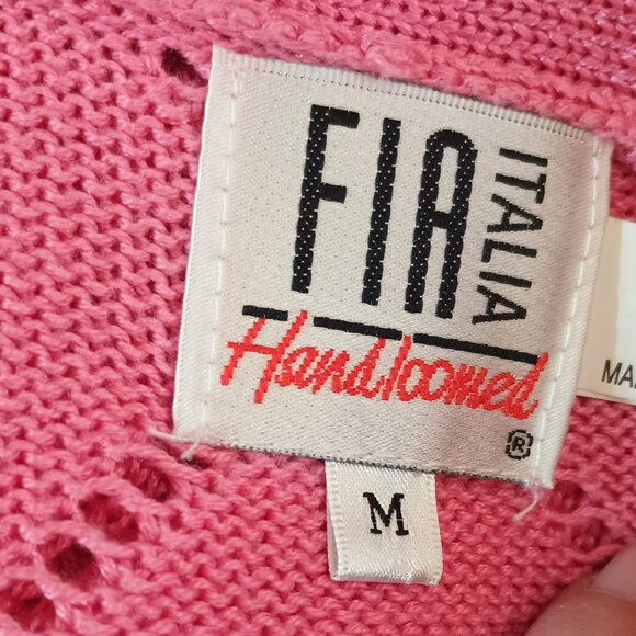 Fia Italia Hand Loomed Cardigan Sweater M Pink Argyle Pattern. Button Bottom - Picture 6 of 8